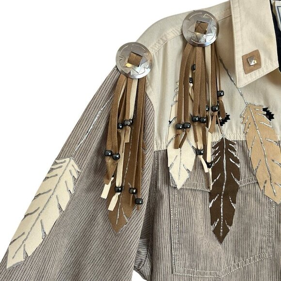 Vtg 80s Womens Wrangler Western Shirt M Native American Concho Feathers Cowgirl - Picture 5 of 15